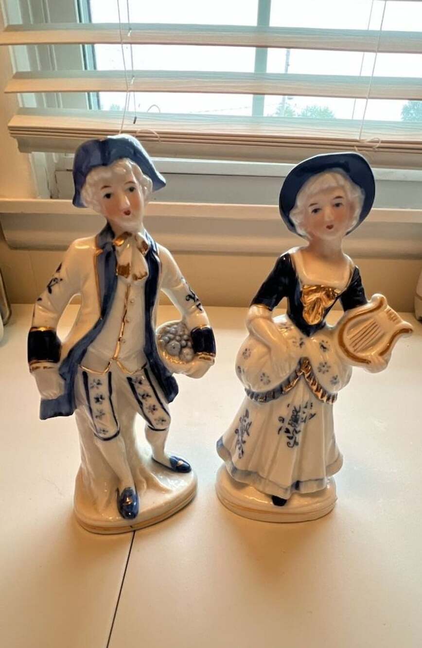 Vintage Blue and White Porcelain Figurines Set of 2 Made in Korea